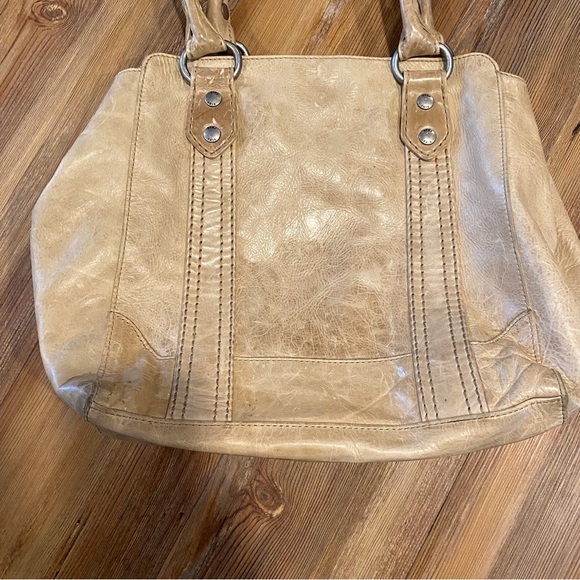 Frye Tan Shoulder Bag with Metallic Hardware and Stitched Panels - Picture 4 of 13
